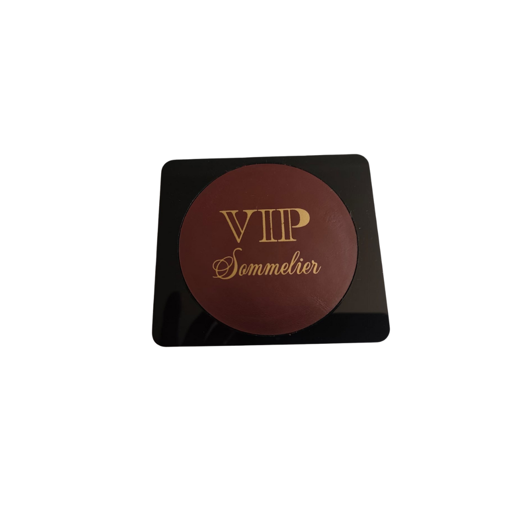 Porta Copas Modelo Amsterdam, Acrílico, piel -vino, estampado dorado