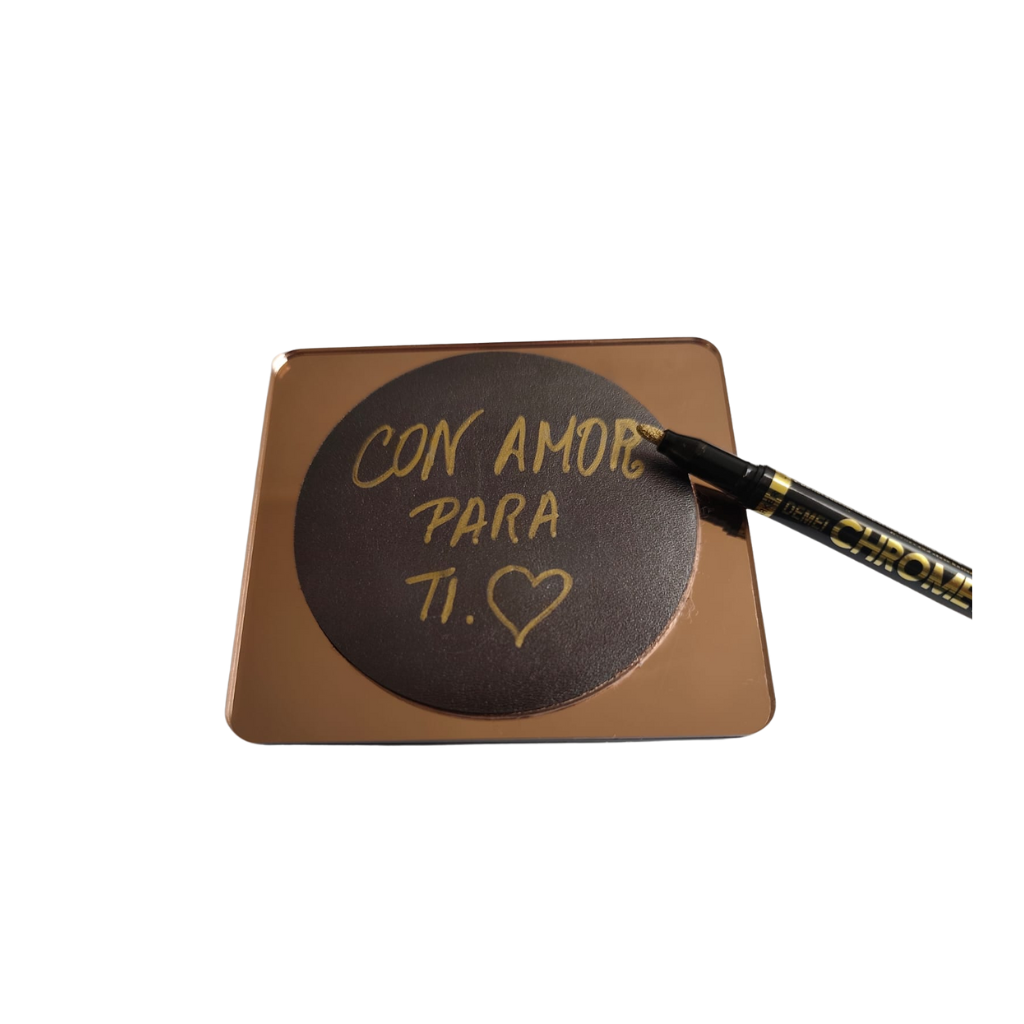 Porta Copas Modelo Moscú, acrílico espejo rosa, piel plata, para autografiarlo con polígrafo cromado permanente